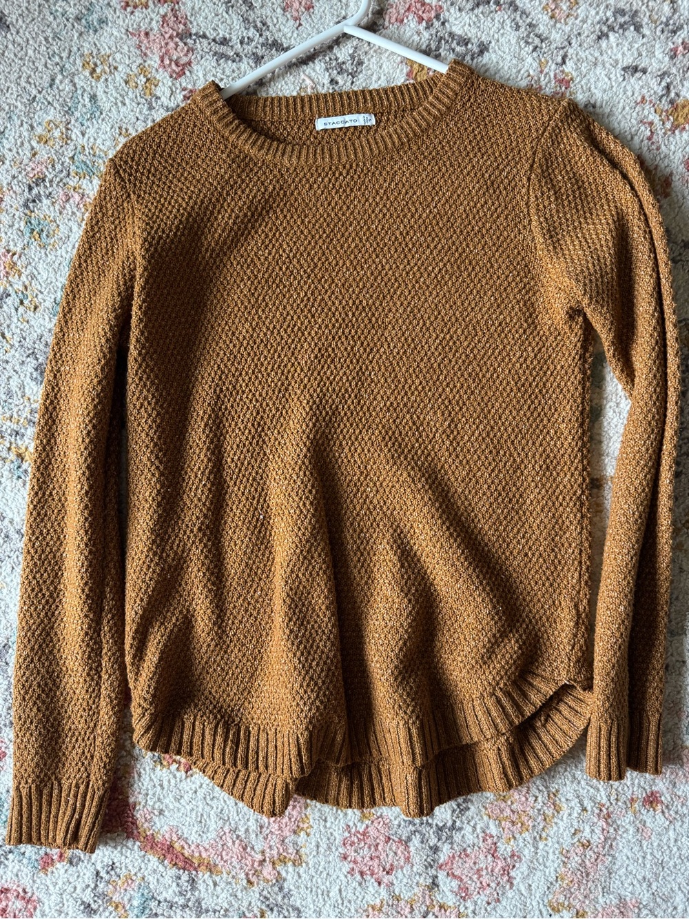 Staccato Textured Crewneck Sweater in Mustard Brown